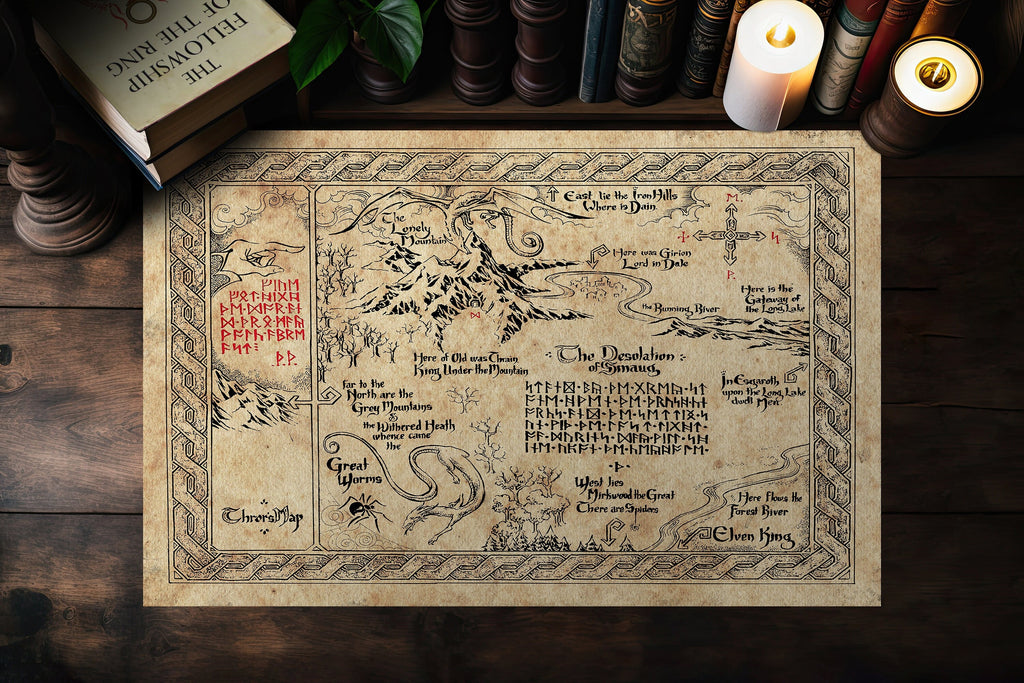 Thorin's Map Hobbit Art Print Lord of the Rings Middle Earth Wall Art Tolkien Gifts Fantasy Home Decor