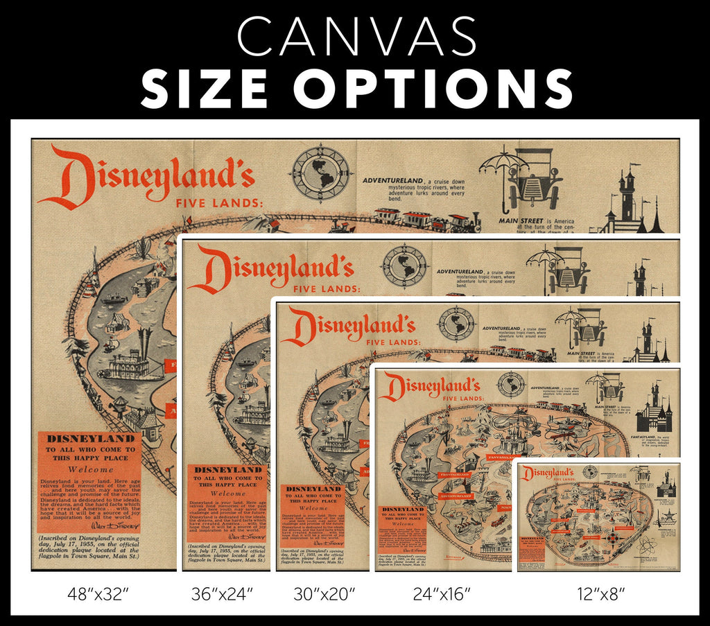 Disneyland 1950's Vintage Theme Park Map Illustration - Disney Home Decor in Poster Print or Canvas Art
