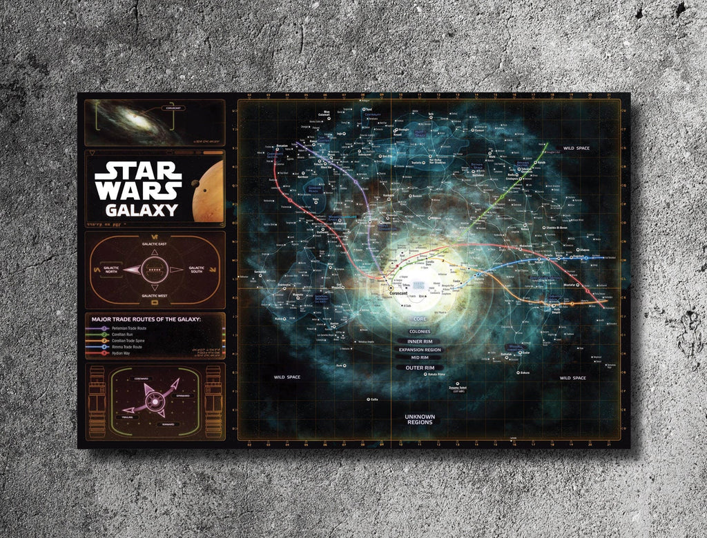 Star Wars Galaxy (Pre-Disney) Map Illustration - Science Fiction Home Decor in Poster Print or Canvas Art