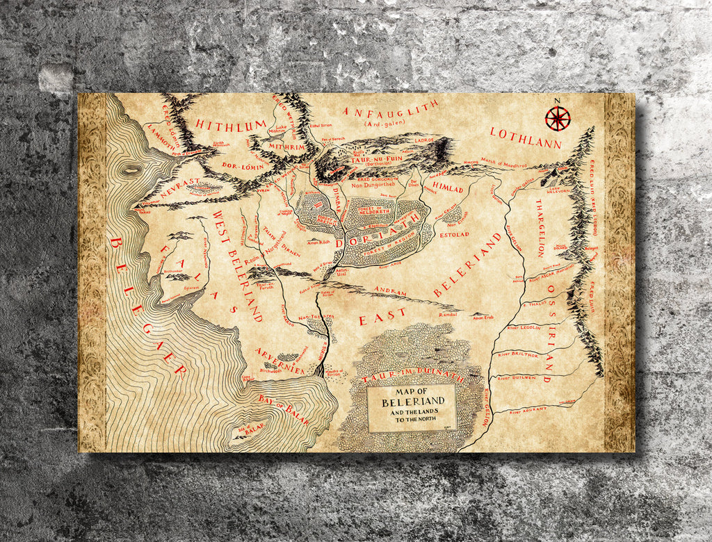 Beleriand Map from The Silmarillion - Fantasy Home Decor in Poster Print or Canvas Art
