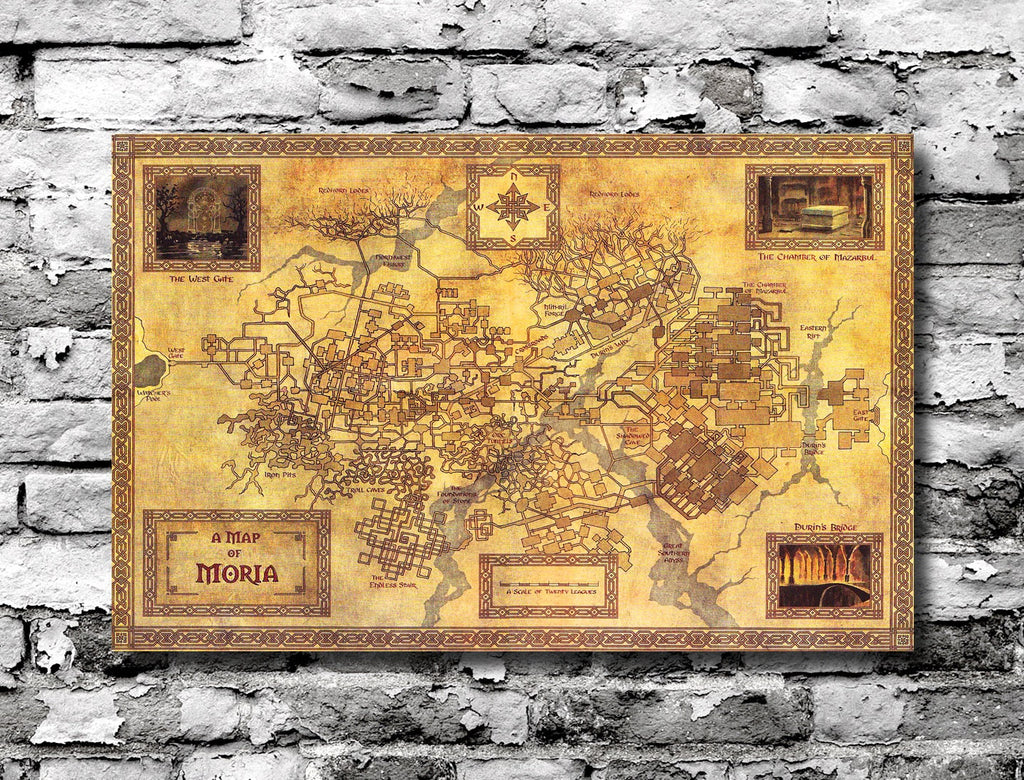 Moria Map from The Lord of The Rings - Fantasy Home Decor in Poster Print or Canvas Art