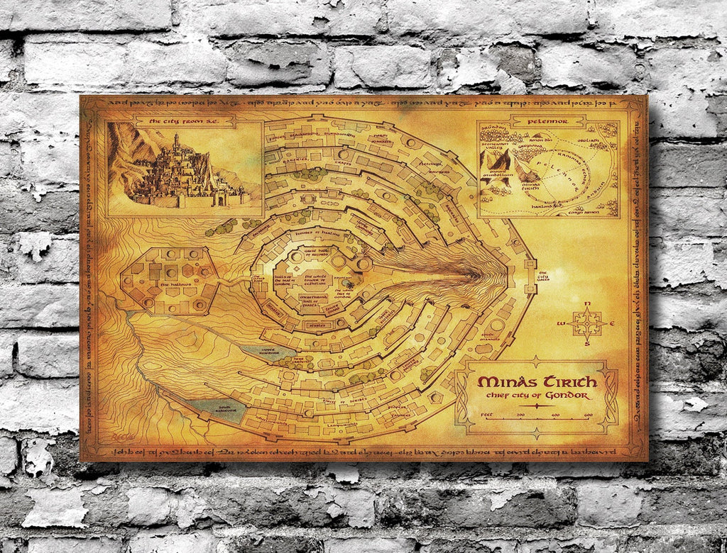 Minas Tirith Gondor Map from The Lord of The Rings - Fantasy Home Decor in Poster Print or Canvas Art