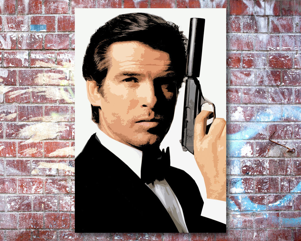 James Bond Pierce Brosnan Pop Art Illustration - 007 Home Decor in Poster Print or Canvas Art