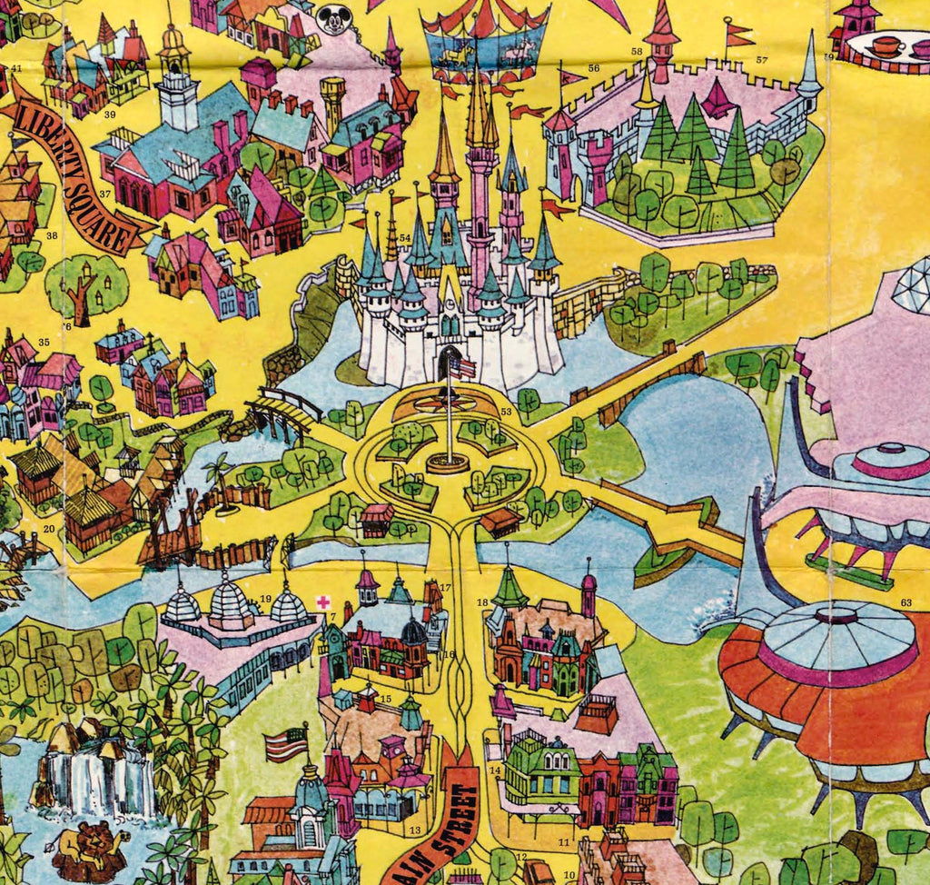 Vintage Disneyland 1970's Map Illustration - Disney Theme Park Home Decor in Poster Print or Canvas Art