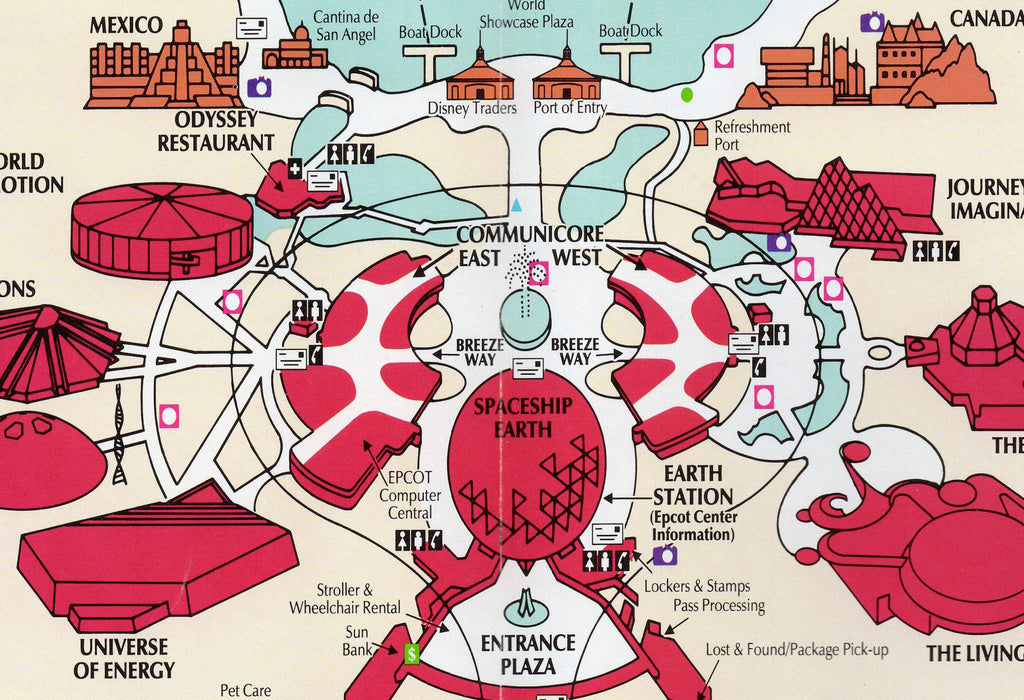 Vintage Disney World Epcot Map - Disney Theme Park Home Decor in Poster Print or Canvas Art