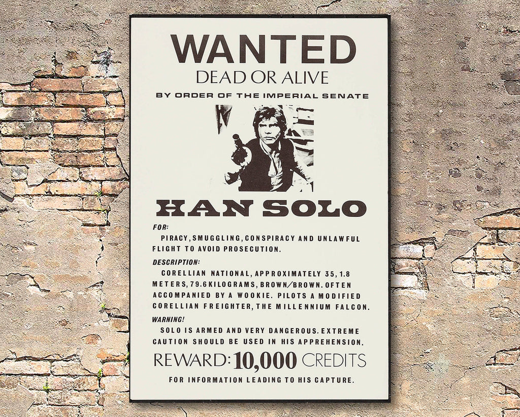 Han Solo Wanted Poster Illustration - Star Wars Home Decor in Poster Print or Canvas Art