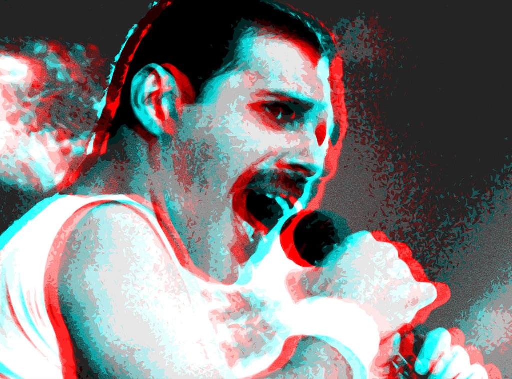Retro 3D Freddie Mercury Queen Pop Art Illustration - Rock and Roll Music Home Decor in Poster Print or Canvas Art Active