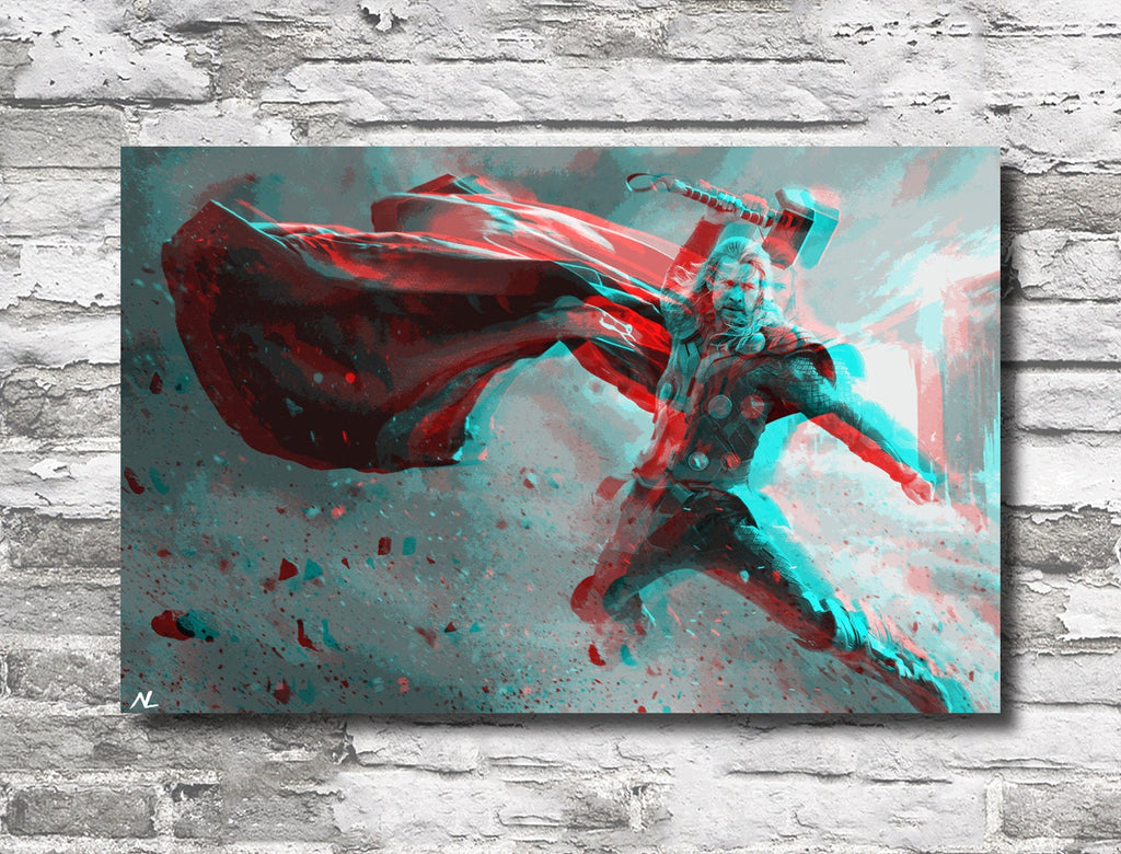 Retro 3D Thor Odinson Pop Art Illustration - Marvel Superhero Home Decor in Poster Print or Canvas Art
