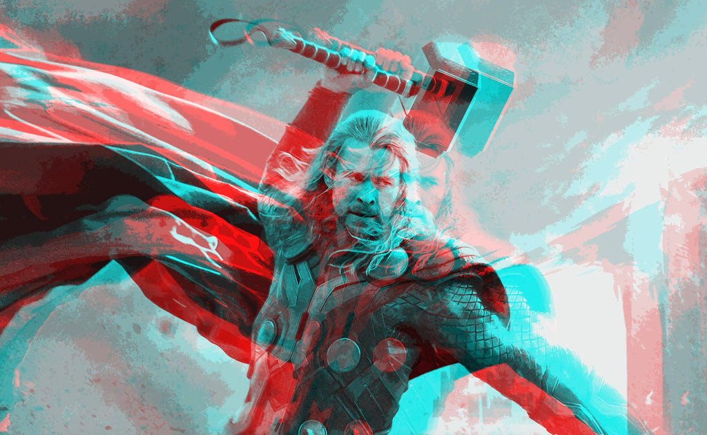 Retro 3D Thor Odinson Pop Art Illustration - Marvel Superhero Home Decor in Poster Print or Canvas Art