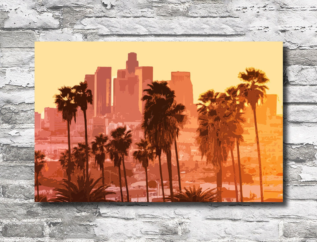 Los Angeles Sunset Pop Art Illustration - World Travel Home Decor in Poster Print or Canvas Art
