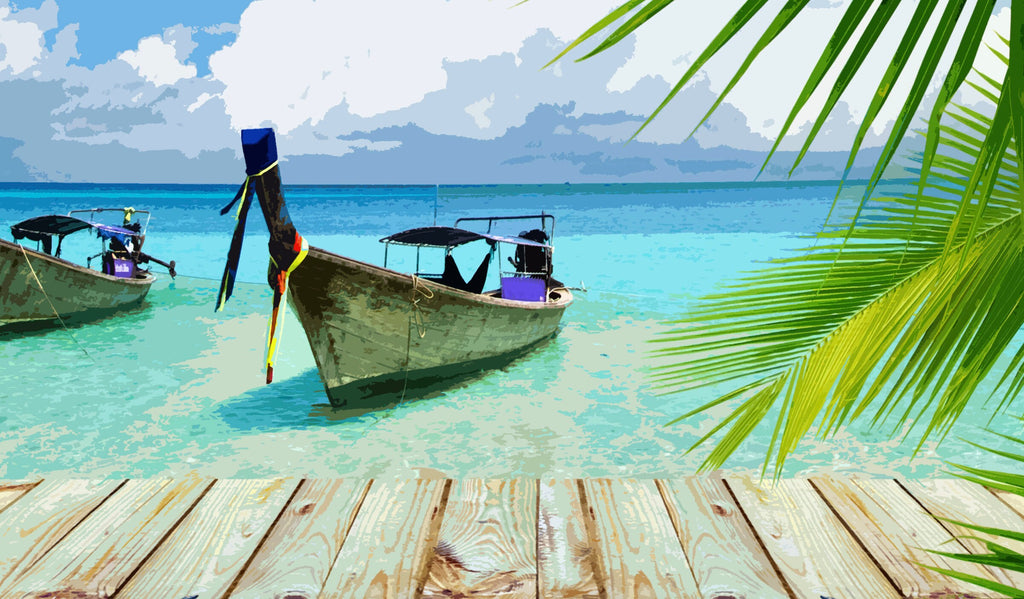 Tropical Beach Peir Pop Art Illustration - World Travel Home Decor in Poster Print or Canvas Art