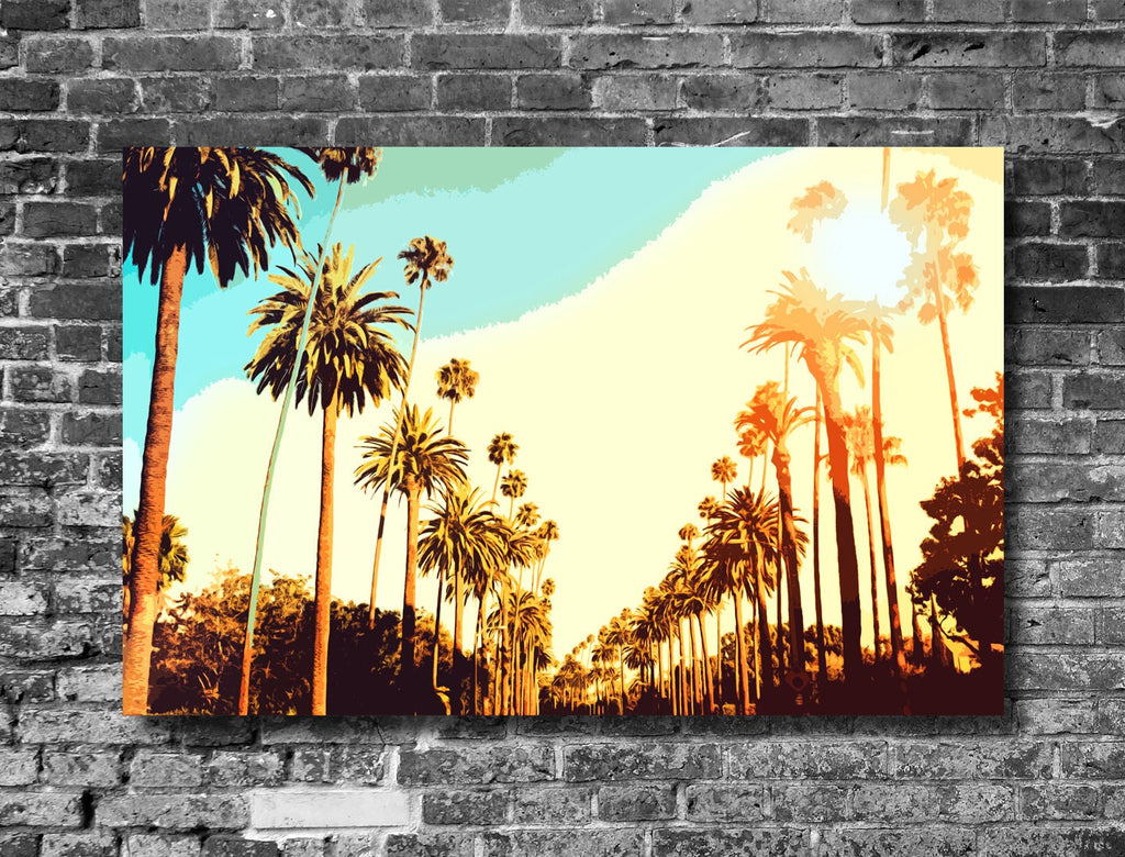 California Palm Trees Pop Art Illustration - World Travel Home Decor in Poster Print or Canvas Art