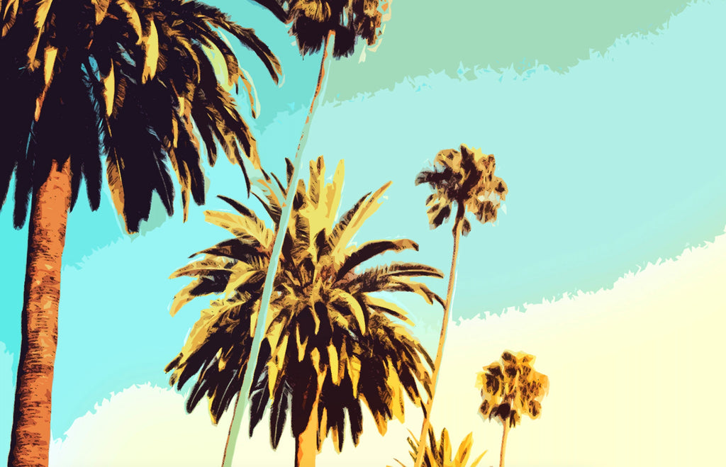 California Palm Trees Pop Art Illustration - World Travel Home Decor in Poster Print or Canvas Art