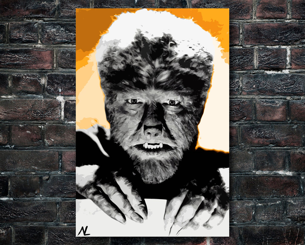 The Wolf Man Pop Art Illustration - Lon Chaney Werewolf Horror Home Decor in Poster Print or Canvas Art