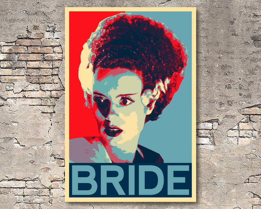 Bride of Frankenstein Monster Pop Art Illustration - Horror Home Decor in Poster Print or Canvas Art