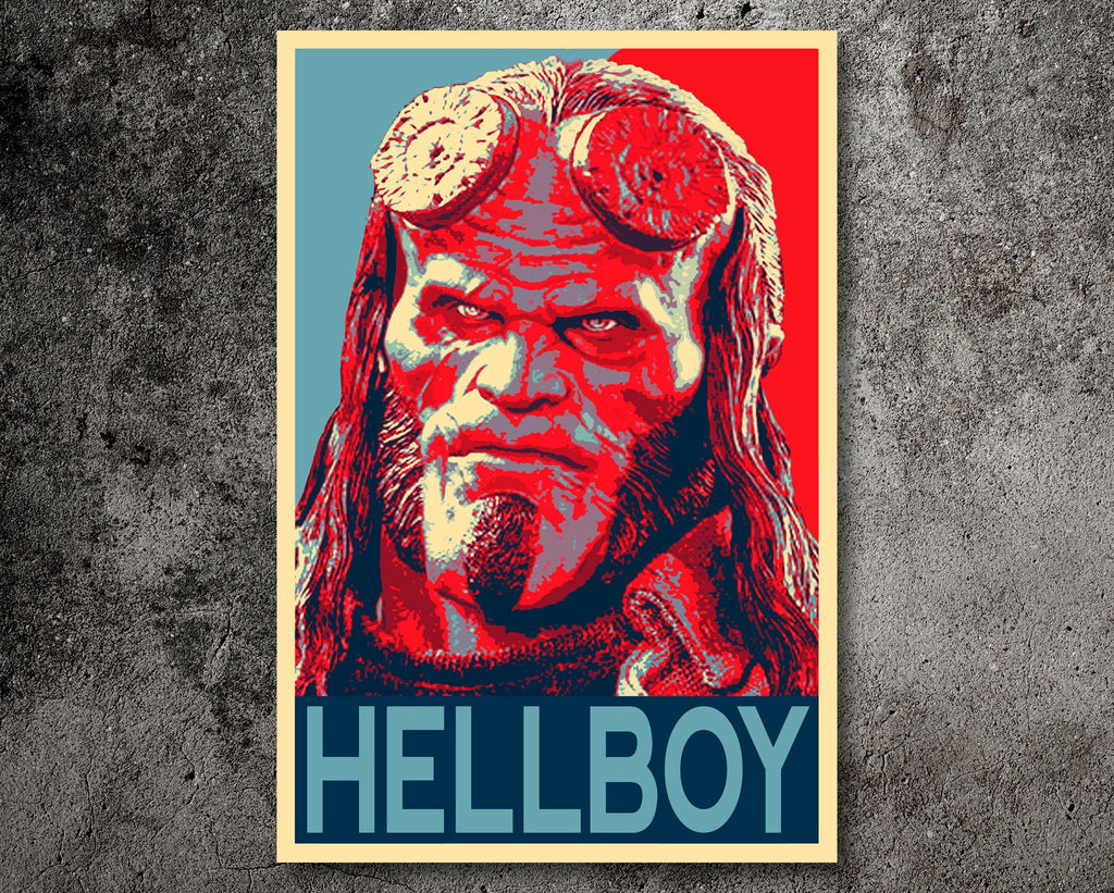 Hellboy Pop Art Illustration - David Harbour Comic book Superhero Home Decor in Poster Print or Canvas Art
