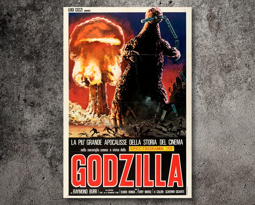 Godzilla Vintage 1977 Italian Poster Reprint - Monster Movie Home Decor in Poster Print or Canvas Art