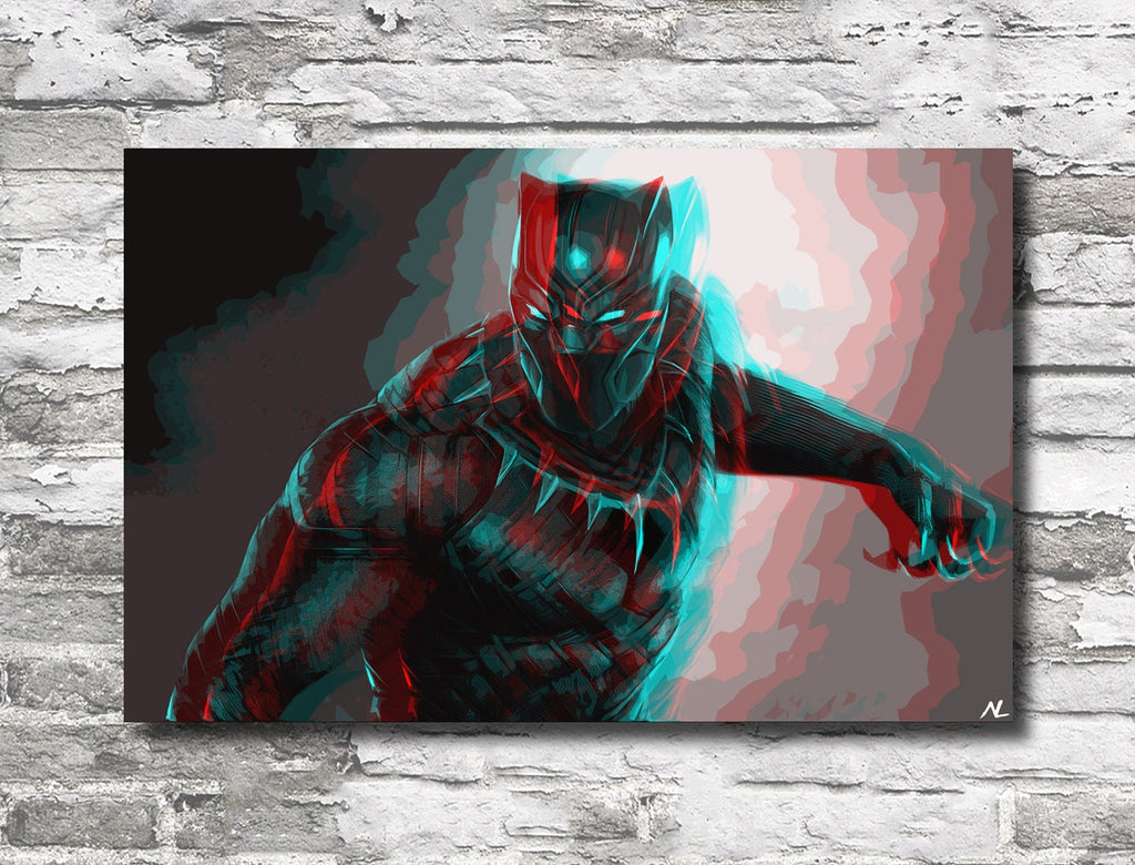Retro 3D Black Panther Pop Art Illustration - Marvel Avengers Superhero Home Decor in Poster Print or Canvas Art