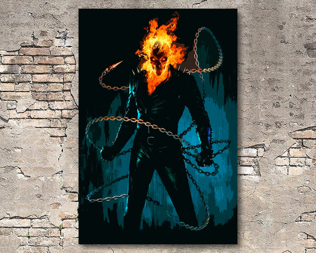 Ghost Rider Pop Art Illustration - Marvel Superhero Home Decor in Poster Print or Canvas Art