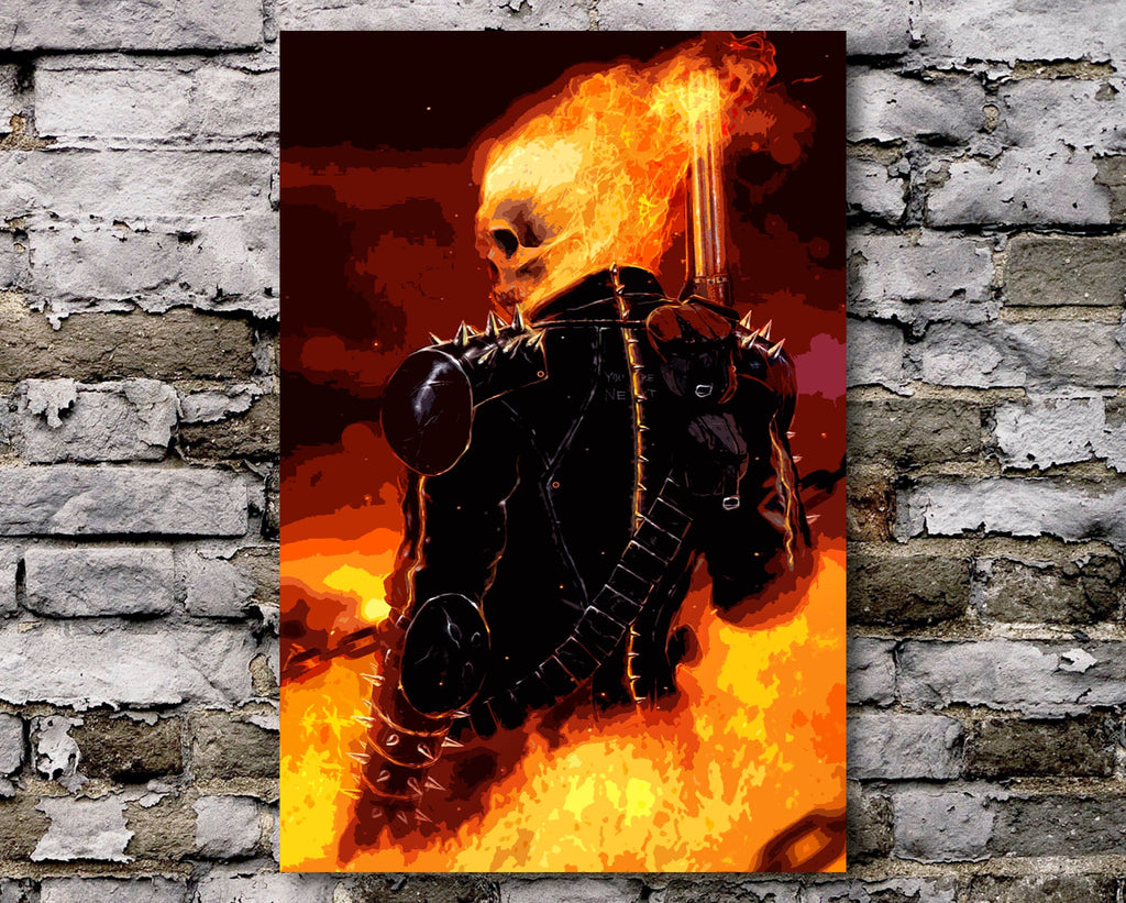 Ghost Rider Pop Art Illustration - Marvel Superhero Home Decor in Poster Print or Canvas Art