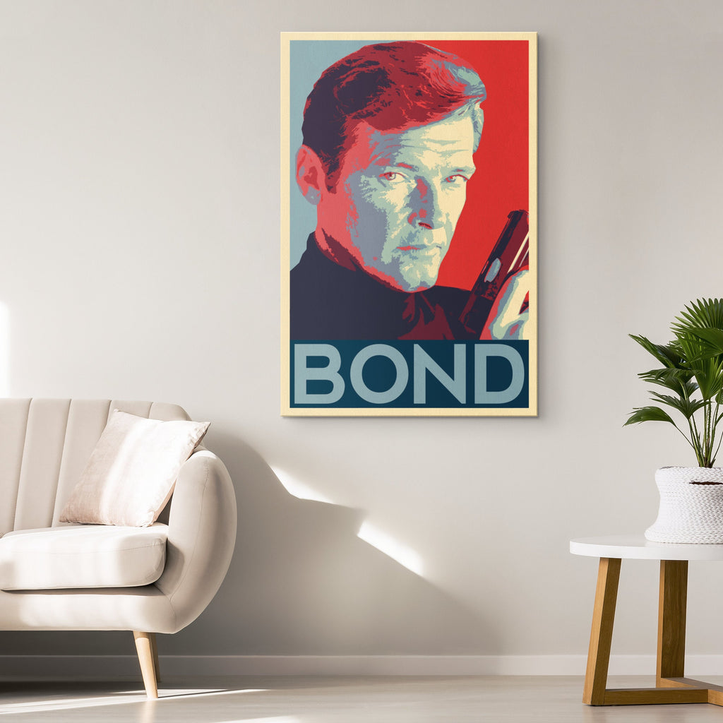 James Bond Roger Moore Pop Art Illustration - 007 Home Decor in Poster Print or Canvas Art