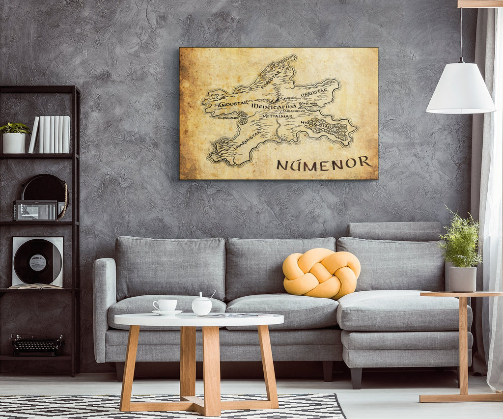 Númenor Map from The Silmarillion - Fantasy Home Decor in Poster Print or Canvas Art