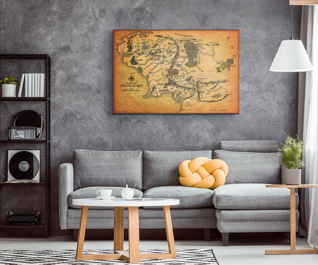Middle Earth Map from The Lord of The Rings - Fantasy Home Decor in Poster Print or Canvas Art