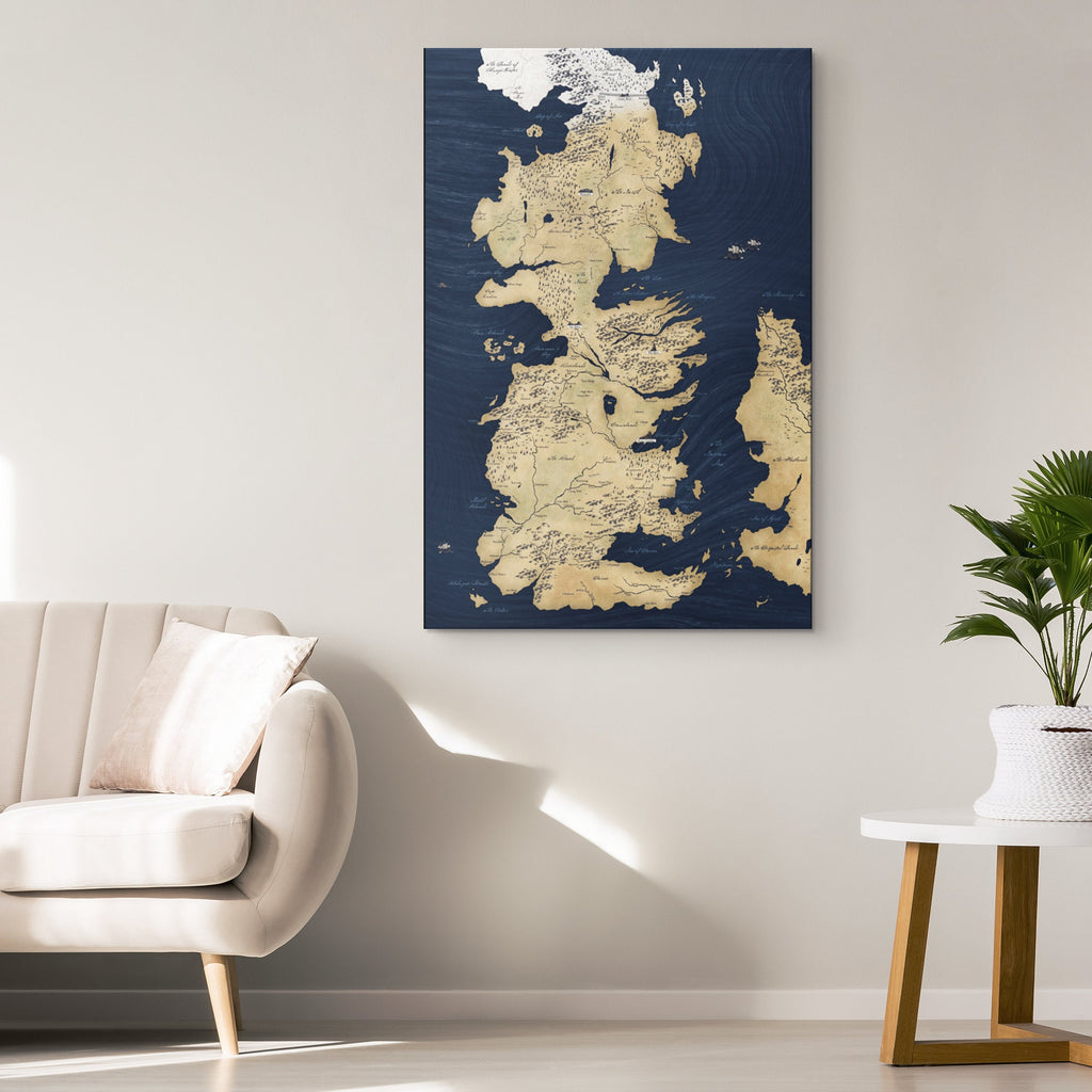 Game of Thrones Westeros Map - Television Fantasy Home Decor in Poster Print or Canvas Art