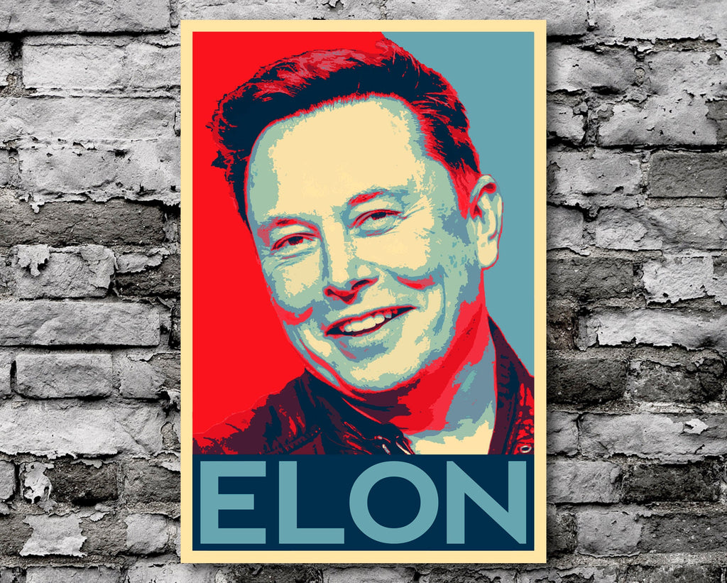 Elon Musk Pop Art Illustration - Tesla Entrepreneur Home Decor in Poster Print or Canvas Art