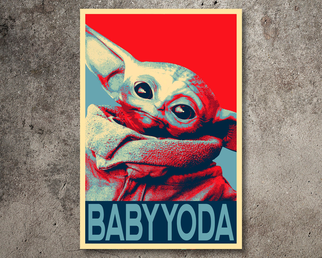 Baby Yoda Pop Art Illustration - Star Wars Mandalorian Home Decor in Poster Print or Canvas Art