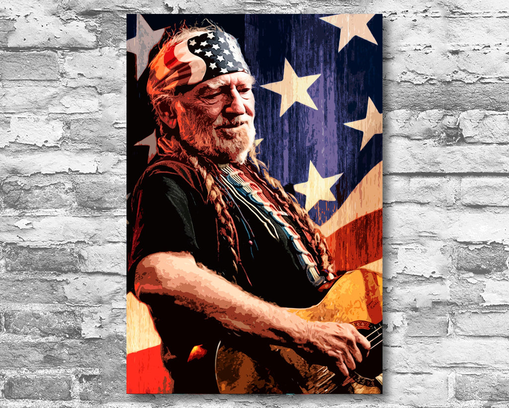 Willie Nelson Pop Art Illustration - Country Music Home Decor in Poster Print or Canvas Art