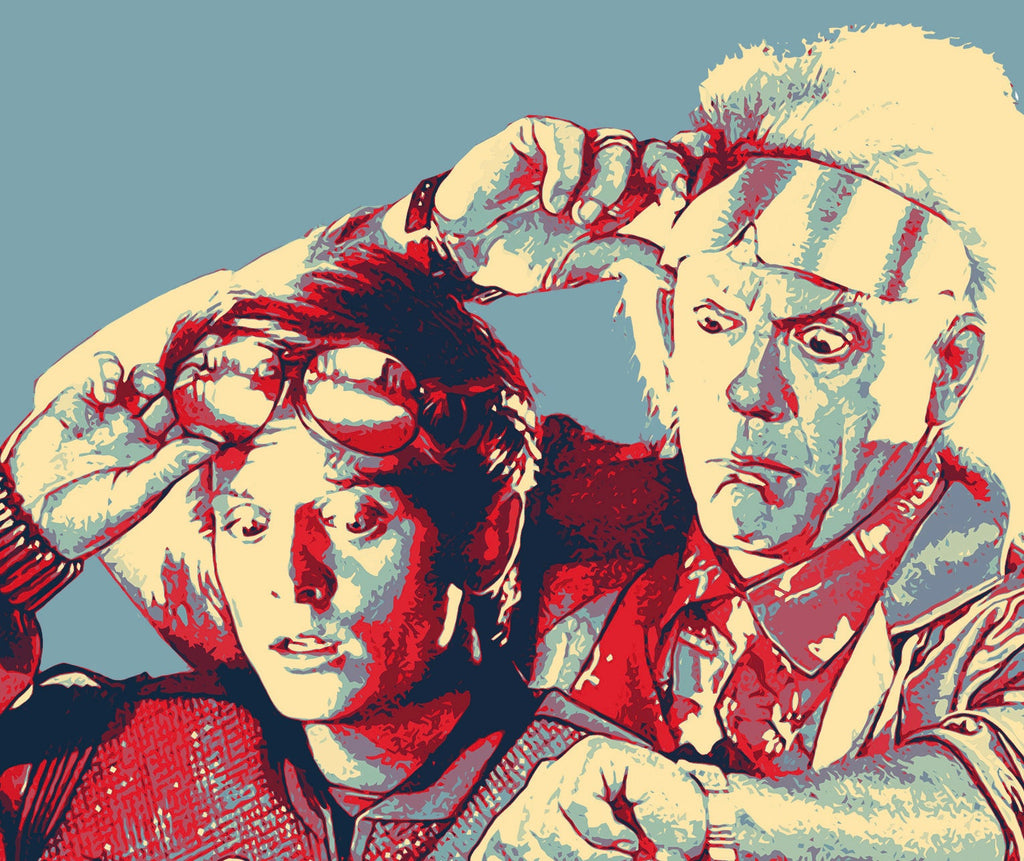 Back to The Future Doc and Marty Pop Art Illustration - Science Fiction Home Decor in Poster Print or Canvas Art