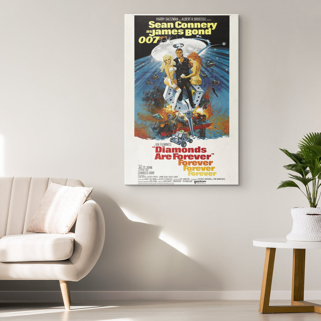 Diamonds Are Forever 1971 James Bond Reprint - 007 Home Decor in Poster Print or Canvas Art