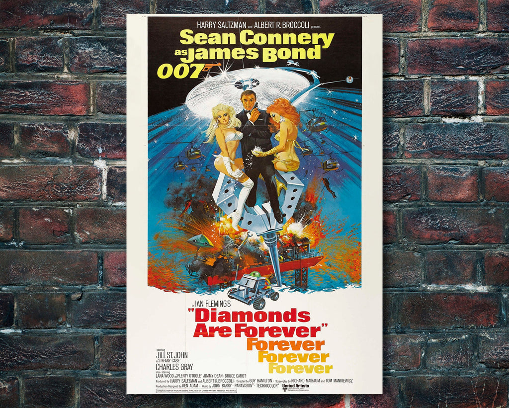 Diamonds Are Forever 1971 James Bond Reprint - 007 Home Decor in Poster Print or Canvas Art