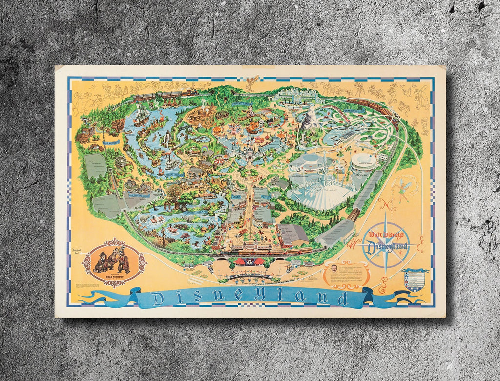 Disneyland 1970's Vintage Theme Park Map Illustration - Disney Home Decor in Poster Print or Canvas Art