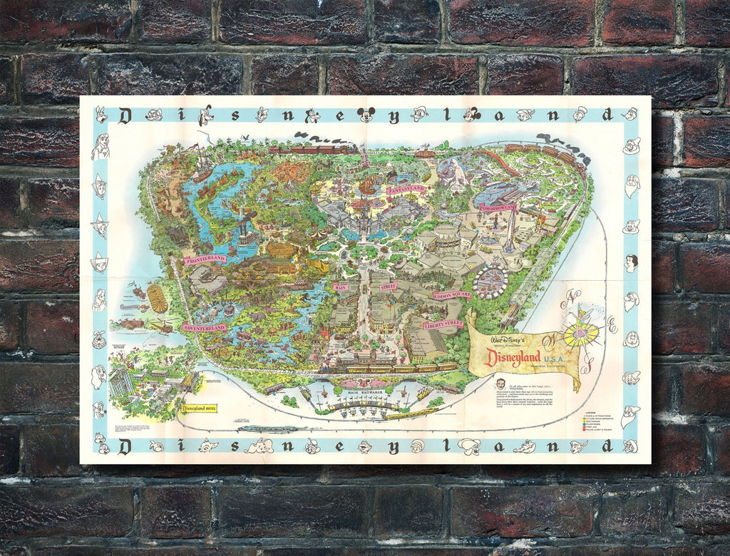 Disneyland 1960's Vintage Theme Park Map Illustration - Disney Home Decor in Poster Print or Canvas Art