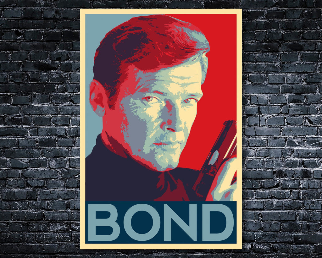 James Bond Roger Moore Pop Art Illustration - 007 Home Decor in Poster Print or Canvas Art