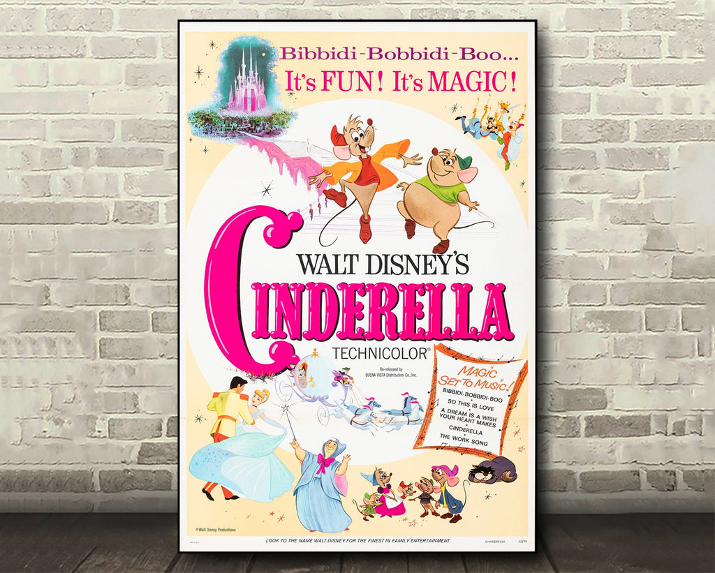 Cinderella 1950 Vintage Poster Reprint - Disney Cartoon Home Decor in Poster Print or Canvas Art
