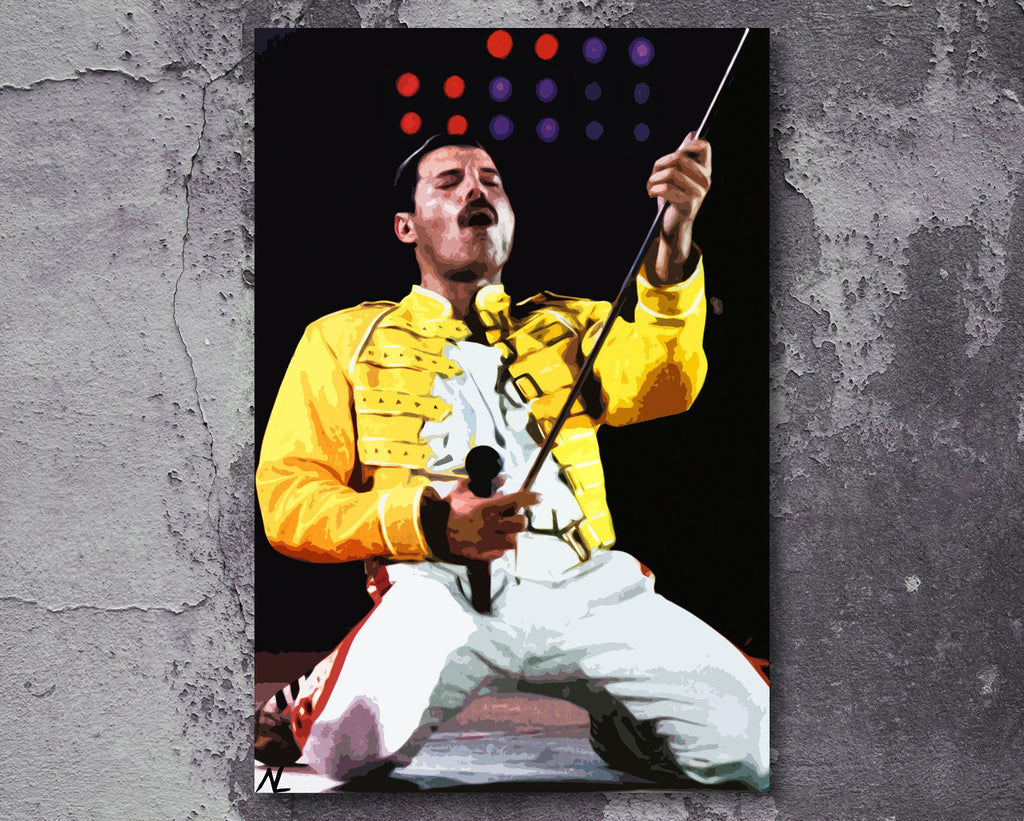 Freddie Mercury Queen Pop Art Illustration - Rock and Roll Music Home Decor in Poster Print or Canvas Art Active