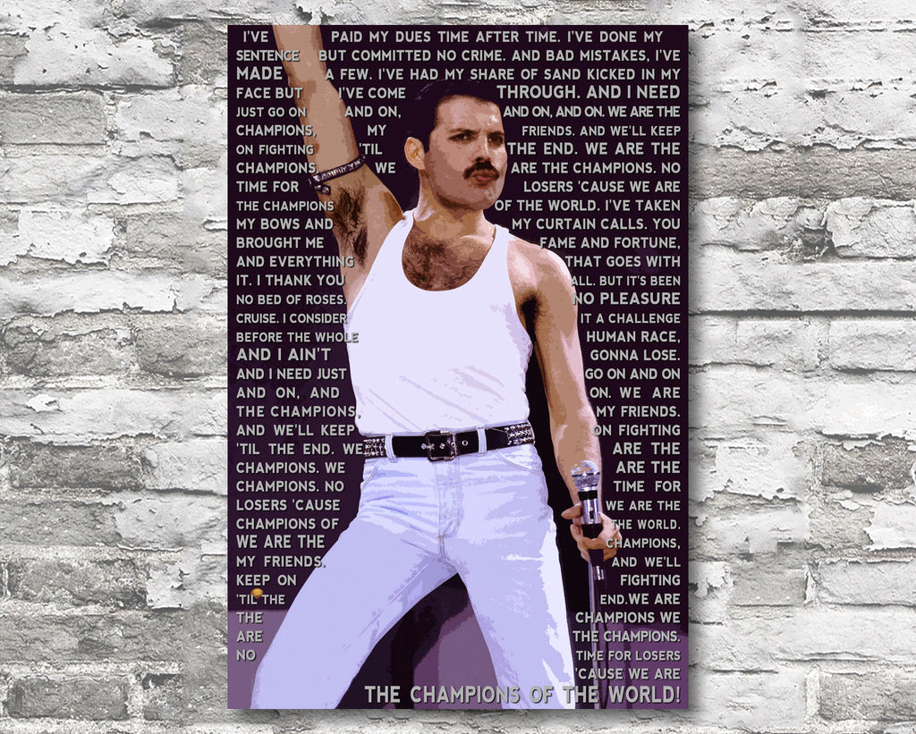 Queen 'We Are The Champions' Lyrics Pop Art Illustration - Rock and Roll Music Home Decor in Poster Print or Canvas Art Active