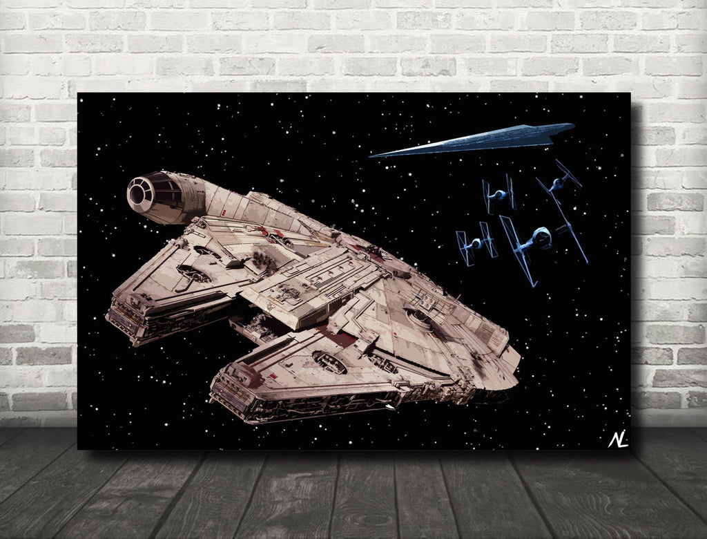 Millennium Falcon Spaceship Pop Art Illustration - Star Wars Home Decor in Poster Print or Canvas Art
