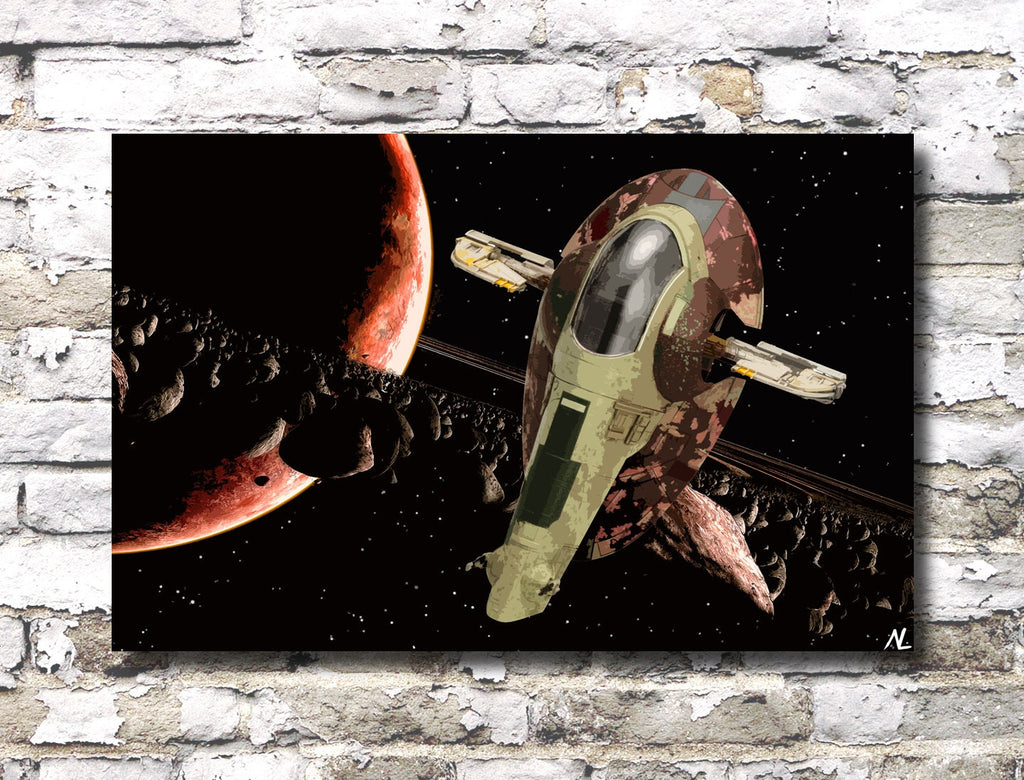 Boba Fett's Slave 1 Spaceship Pop Art Illustration - Star Wars Home Decor in Poster Print or Canvas Art