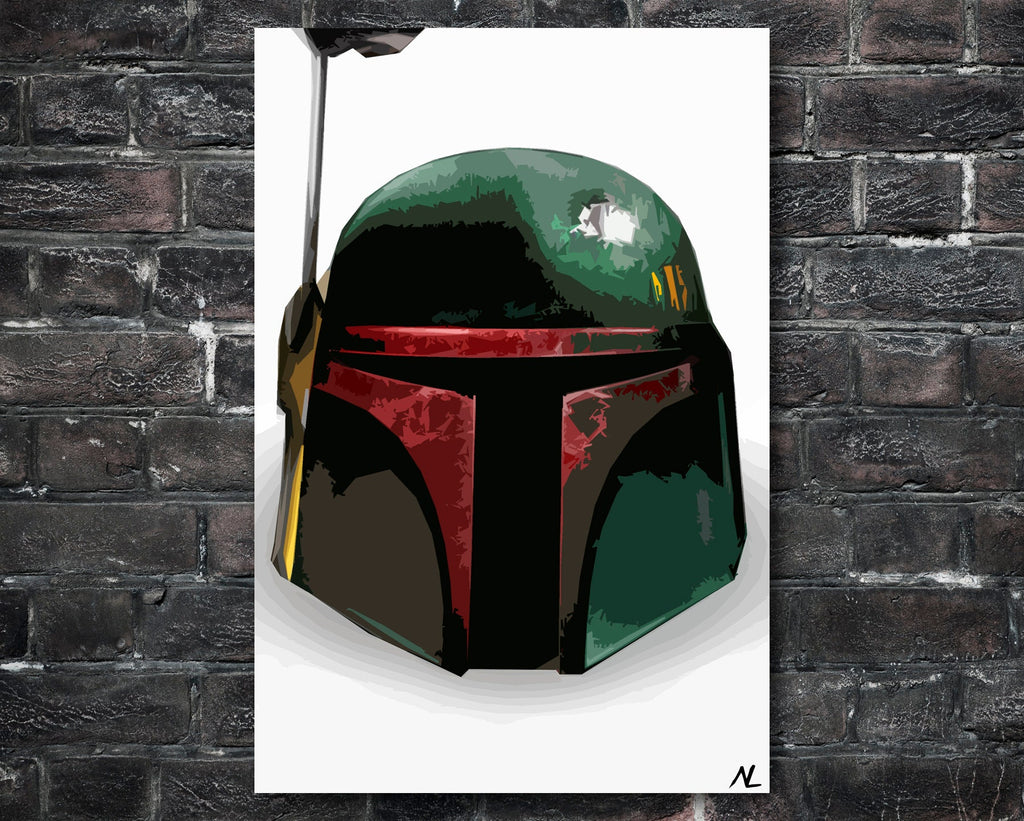 Boba Fett Helmet Pop Art Illustration - Star Wars Home Decor in Poster Print or Canvas Art