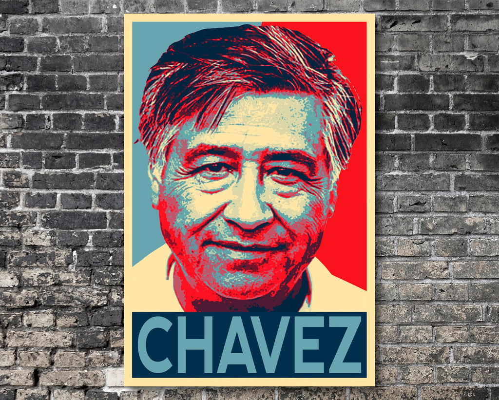 Cesar Chavez Pop Art Illustration - Latino American Civil Rights Icon Home Decor in Poster Print or Canvas Art