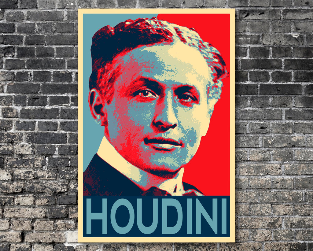 Harry Houdini Pop Art Illustrationt - Classic Vaudeville Magician Home Decor in Poster Print or Canvas Art