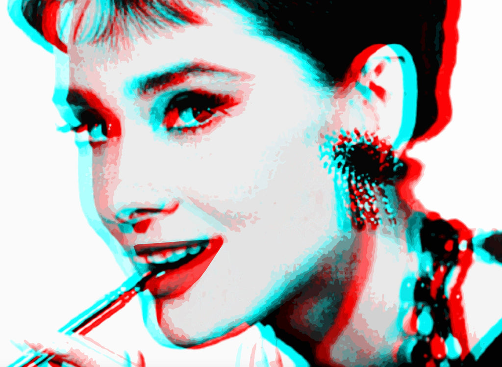 Retro 3D Audrey Hepburn Pop Art Illustration - Classic Hollywood Icon Home Decor in Poster Print or Canvas Art