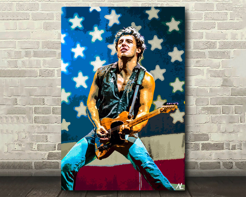 Bruce Springsteen Pop Art Illustration - Rock and Roll Music Icon Home Decor in Poster Print or Canvas Art