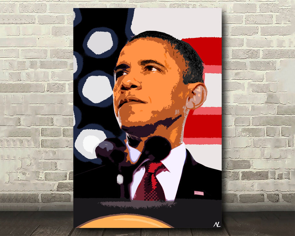 United States President Barack Obama Pop Art Illustration - American Political Home Decor in Poster Print or Canvas Art