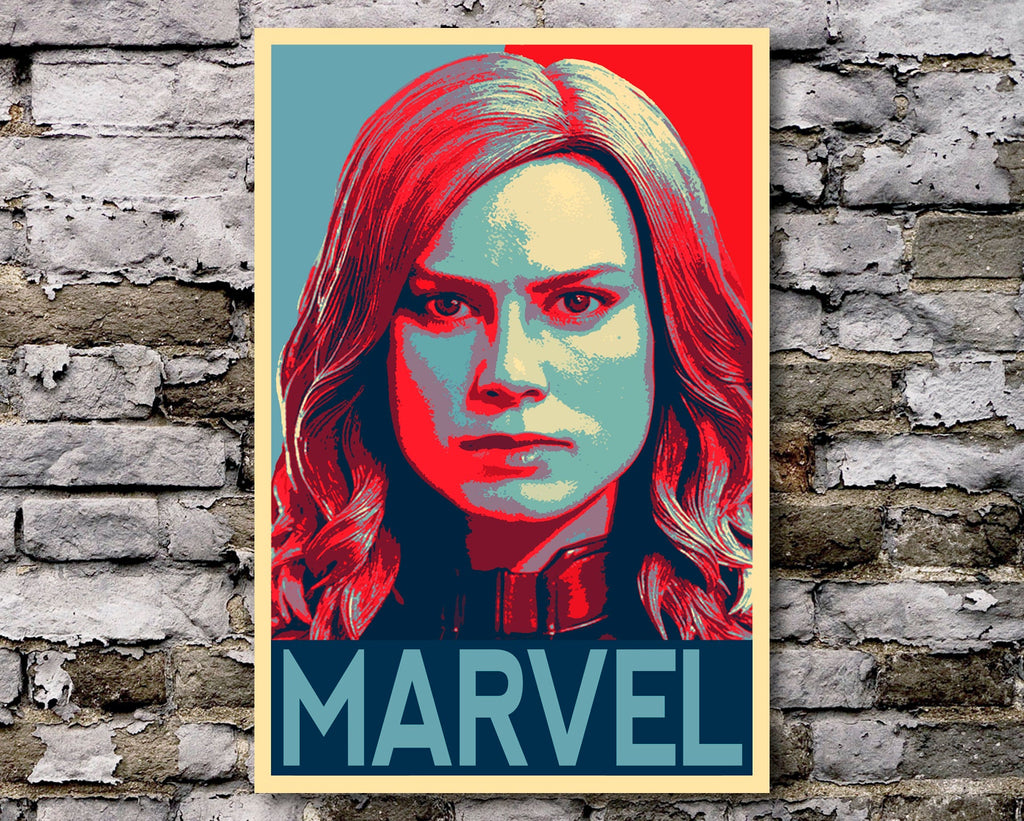Captain Marvel Pop Art Illustration - Superhero Home Decor in Poster Print or Canvas Art