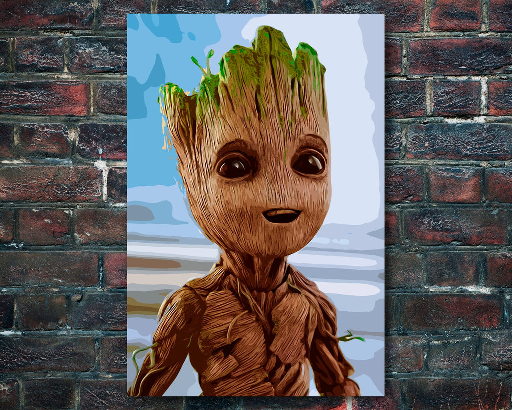 Baby Groot Pop Art Illustration - Marvel Superhero Home Decor in Poster Print or Canvas Art